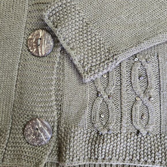 Jenny Womens Vintage Cable Knit Cardigan Sweater Small Boho Sequins Cozy Artsy - Picture 7 of 11